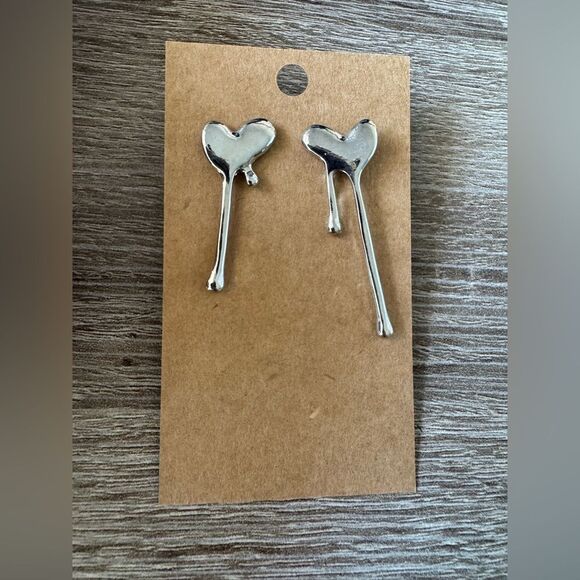 Silver Heart Drop Earrings A1418 - Picture 3 of 5